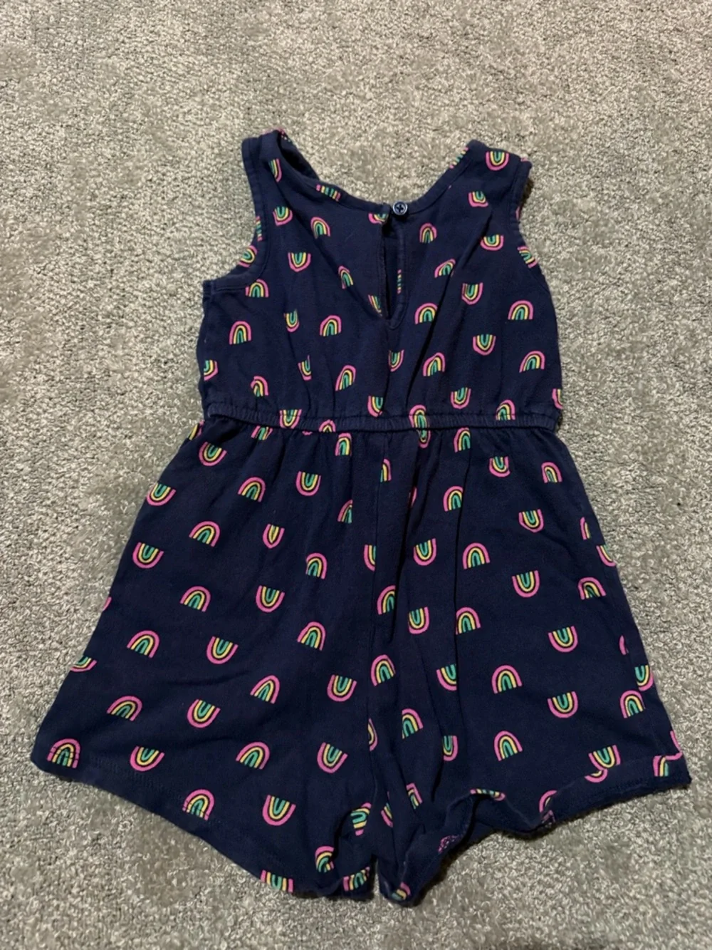 Old Navy 4T navy blue sleeveless‎ romper with rainbows and front tie so cute